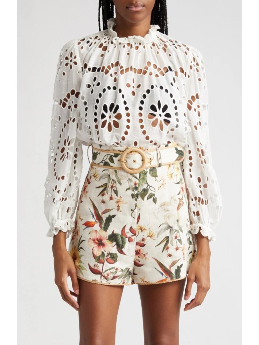Zimmermann Lexi Embroidered Blouse Womens Eyelet Cotton Sheer Ivory Size 3/US 10